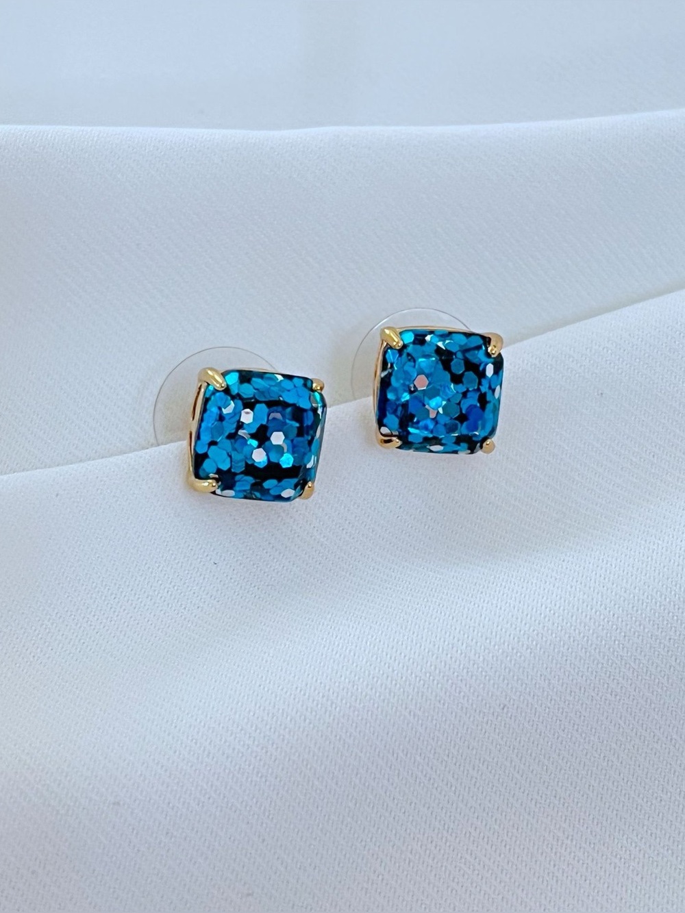 Kate Spade Square Stud Earrings Blue Multi Color Bling Fashion Jewelry Gift